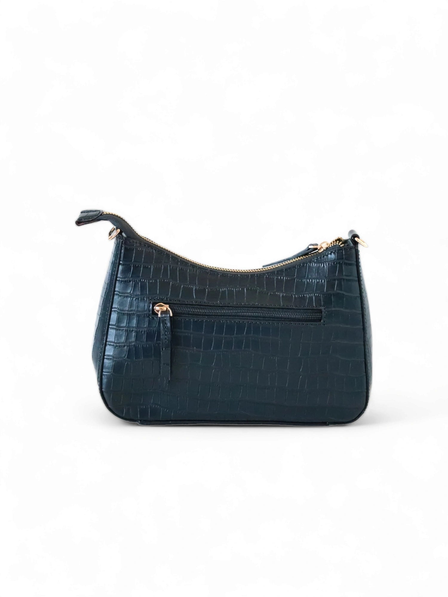 Sac à main croco baguette bleu en cuir arrière