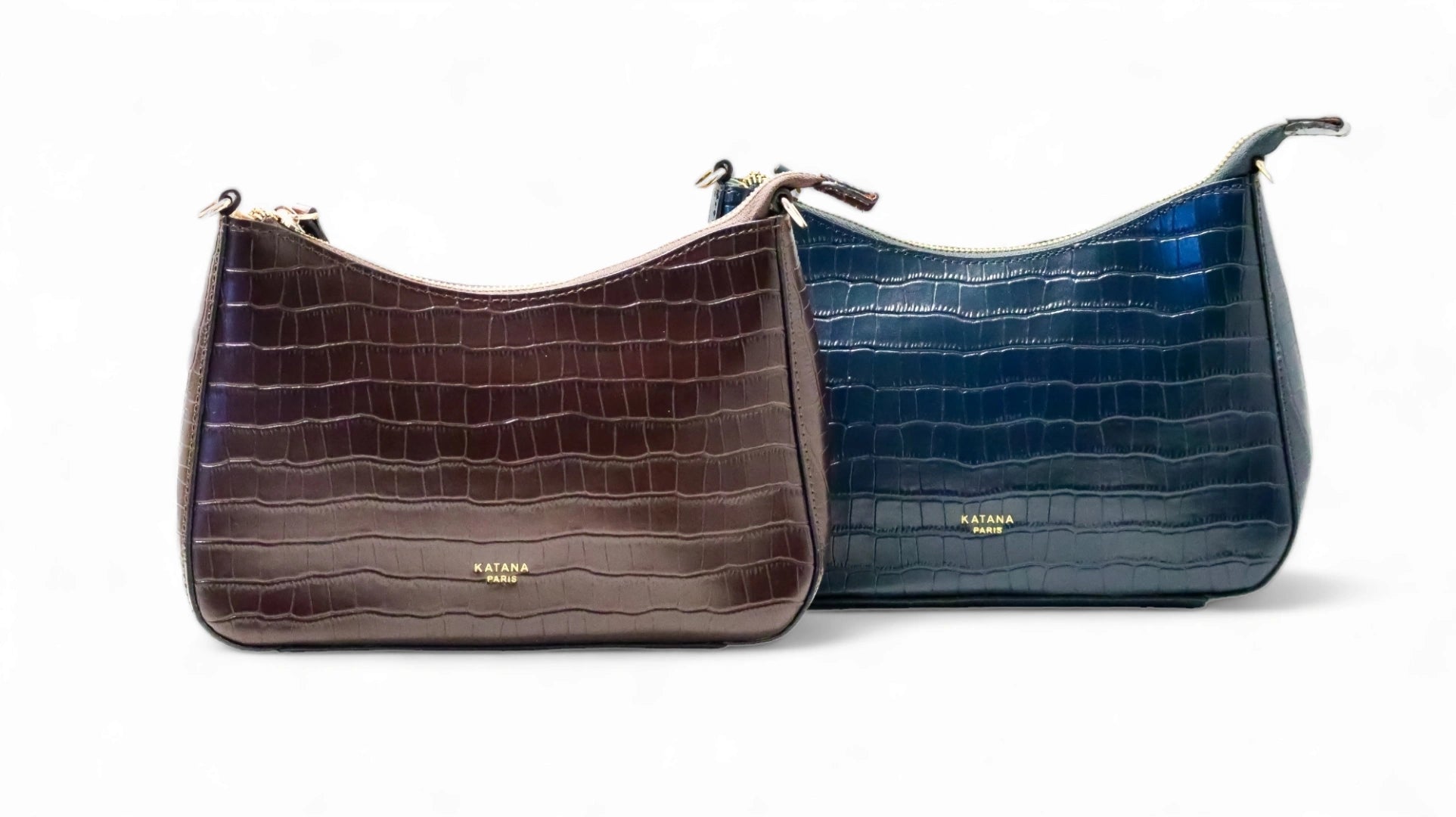 Sac à main croco à bandoulière marron et bleu