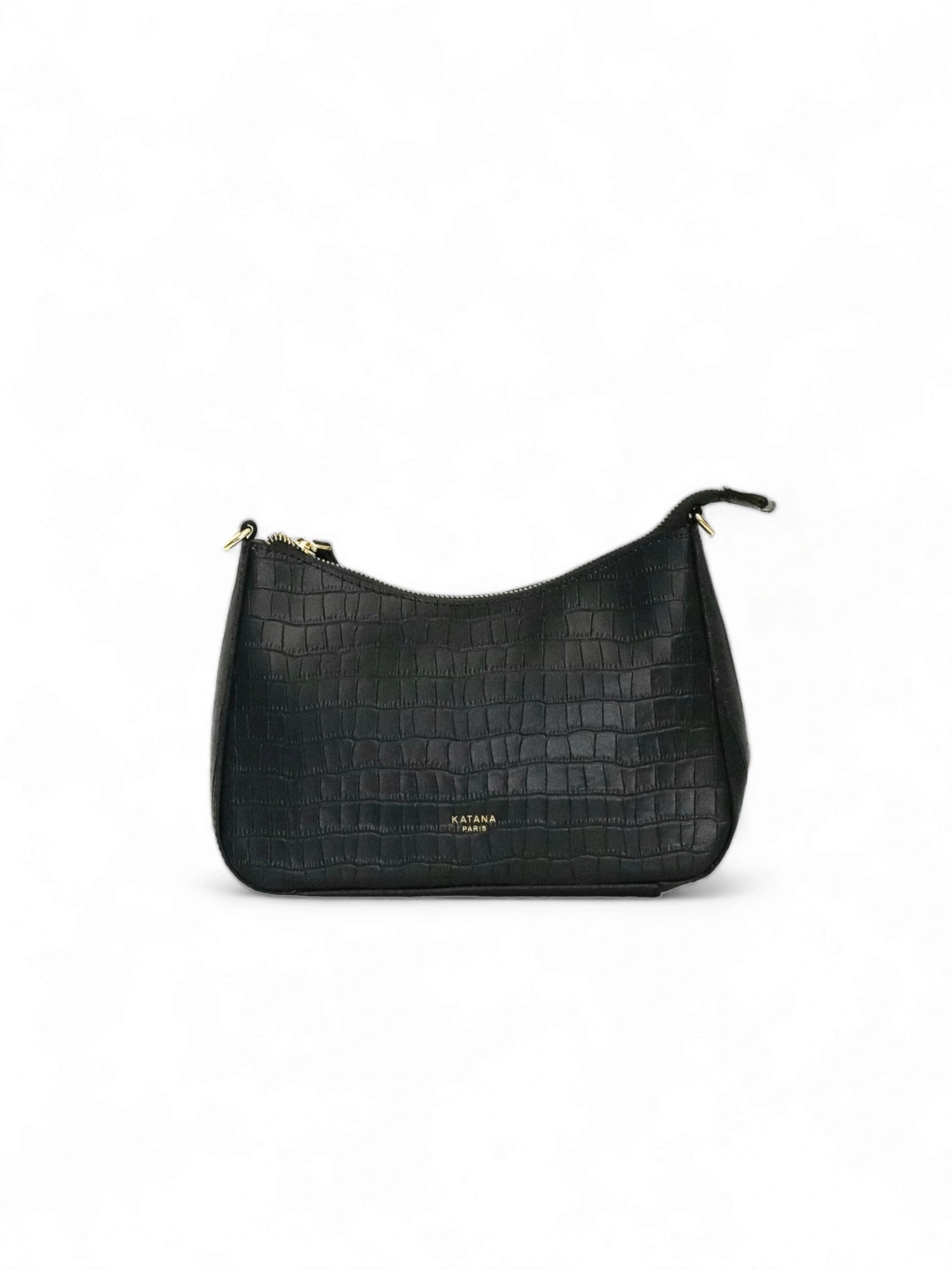 Sac à main croco à bandoulière noir en cuir
