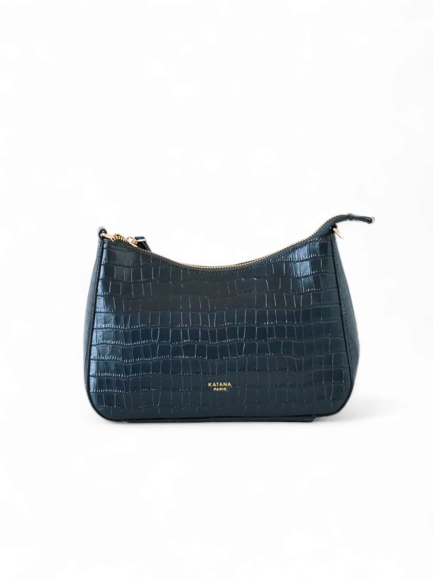 Sac à main croco baguette bleu en cuir