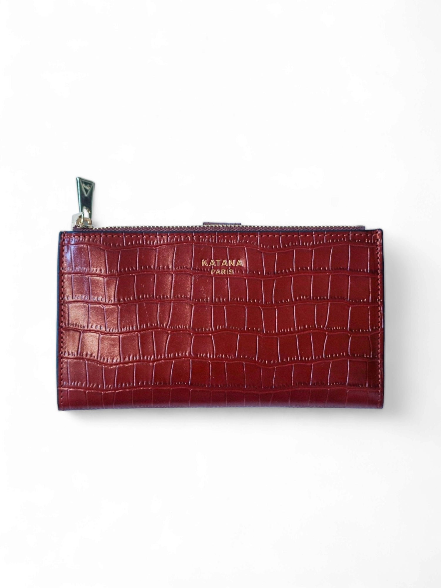 grand portefeuille en cuir croco marron pour femme