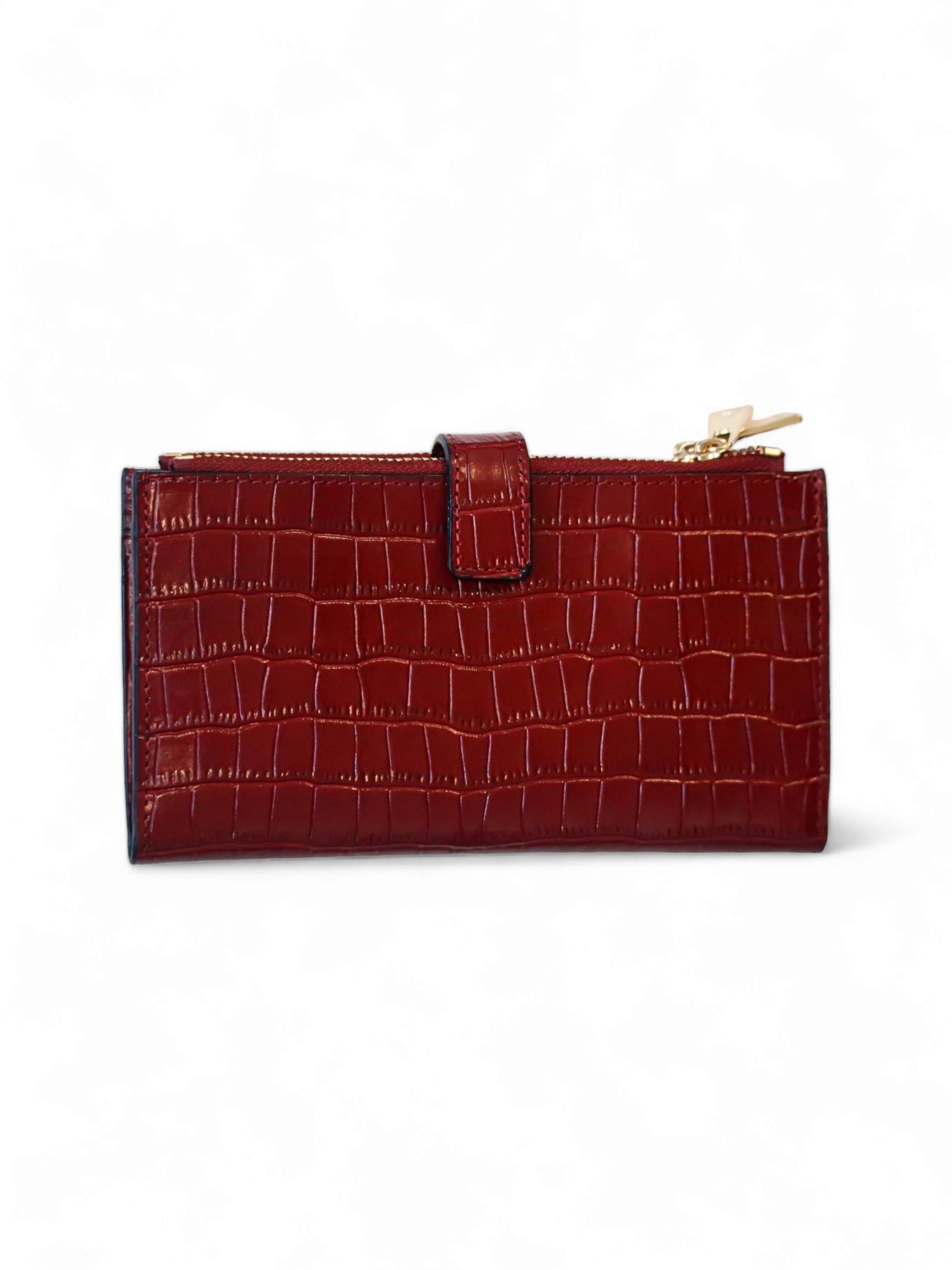 grand portefeuille en cuir croco rouge femme