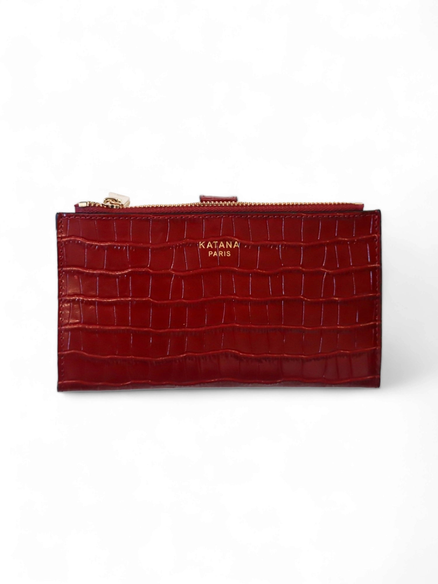 grand portefeuille en cuir croco rouge pour femme