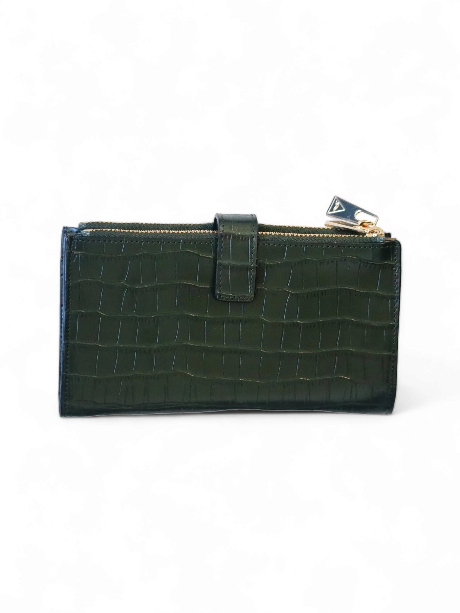 grand portefeuille en cuir croco vert pour femme